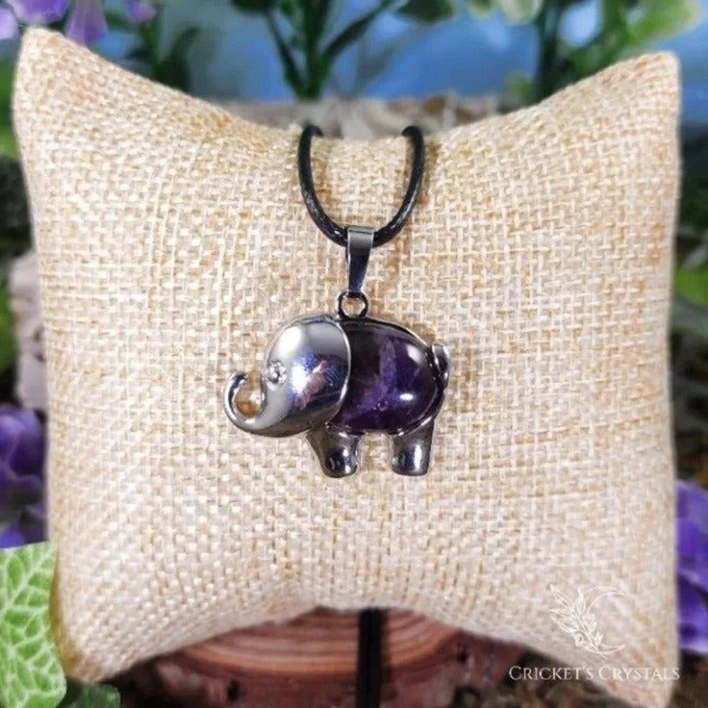 Amethyst Crystal Elephant Necklace #628